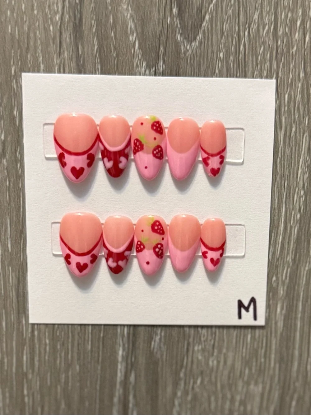 Sweet Strawberry Heart Pink Press-On Nail Set for Women